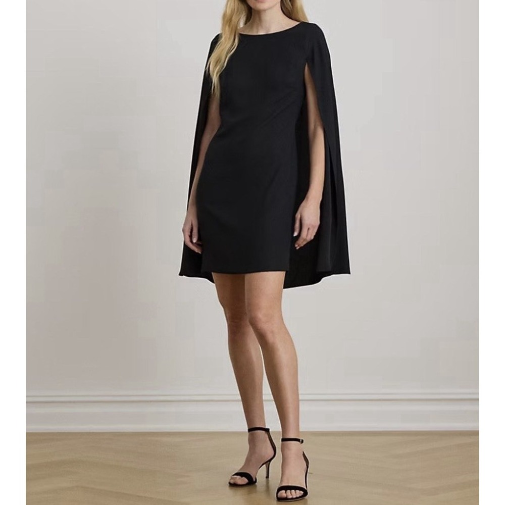 Lauren Ralph Lauren Cape Georgette Cocktail Dress Black